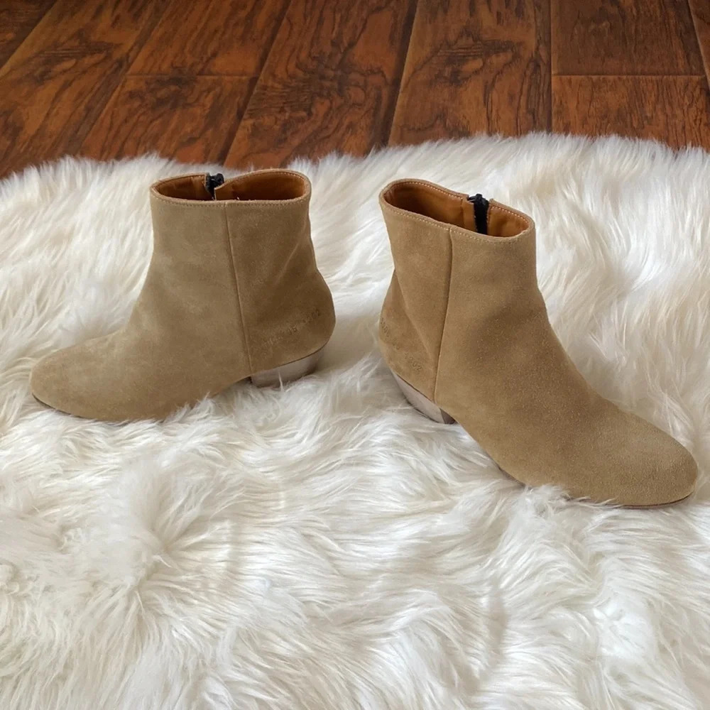 WOMAN by COMMON PROJECTS Tan Leather Booties Sz.35 Made in Italy EUC - Picture 2 of 9
